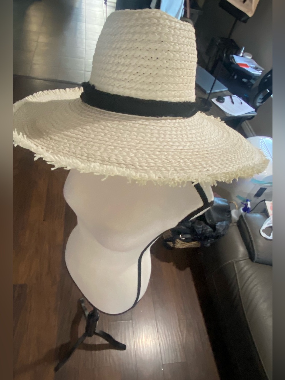 Treasure & Bond Cream Straw Wide-Brim Hat with Black Band